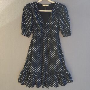 Wayward Fancies Blue Polka Dot Black Dress NWOT XS
